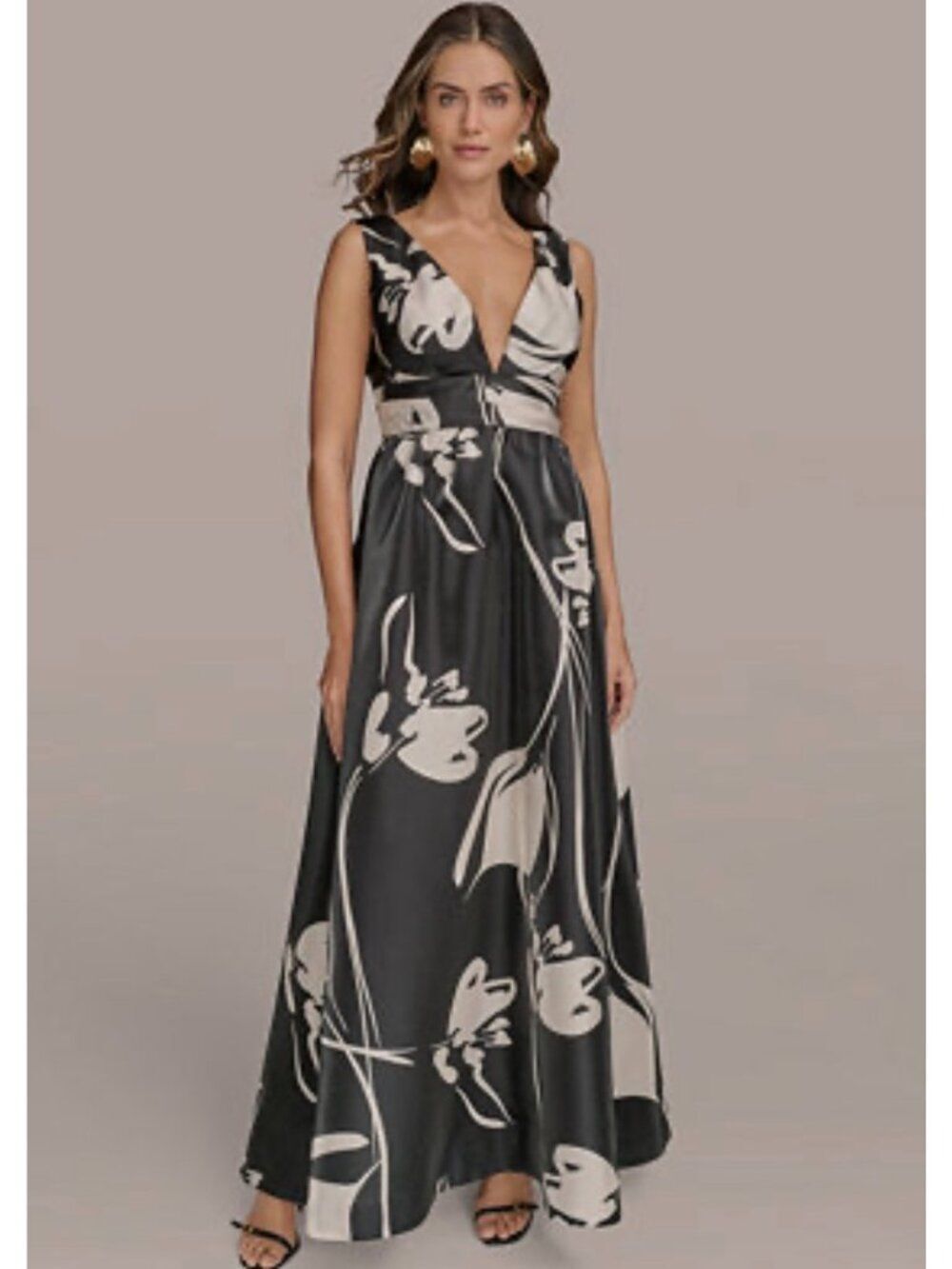 Donna Karan New York Women's Printed V-Neck Sleeveless Gown Dress Size 6